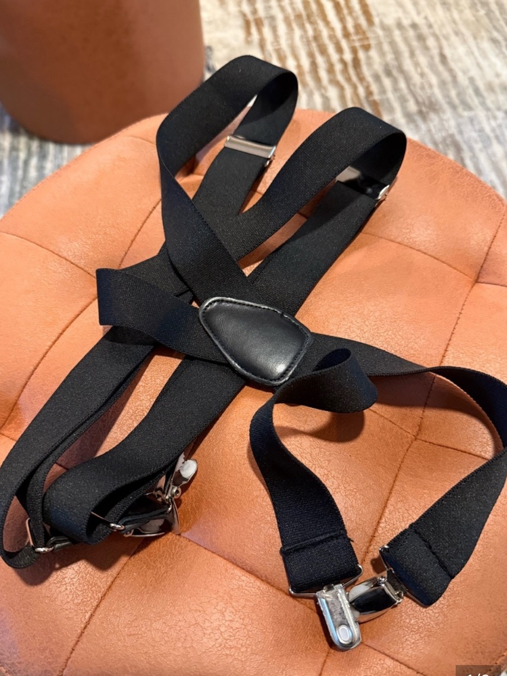Classic Men's Black Elastic Suspenders with Metal Clips
